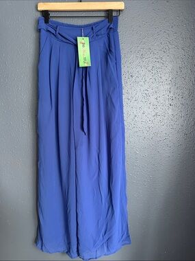 women’s a Royal Blue Maxi Skirt Pants with Tie Waist Size M , elastic back band.